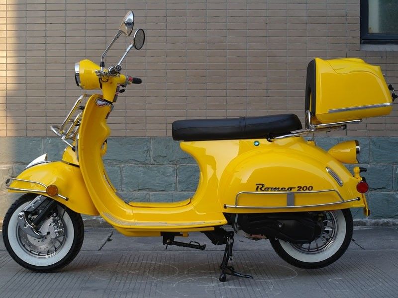 200cc Gas Moped Scooter Romeo 200 Yellow, Automatic CVT Big Power Engine,  Retro Style