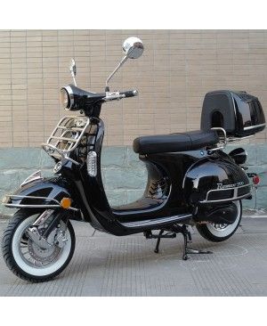 200cc Gas Moped Scooter Romeo 200 Black, Automatic CVT Big Power Engine, Retro Style