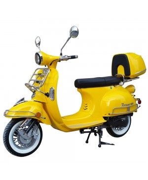 200cc Gas Moped Scooter Romeo 200 Yellow, Automatic CVT Big Power Engine, Retro Style