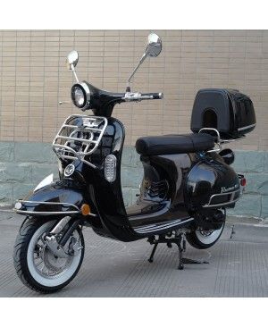 50cc Gas Scooter Romeo 50 Black Retro Style Body, Slick Design, Fully Automatic