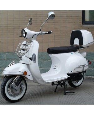 50cc Gas Scooter Romeo 50 White Retro Style Body, Slick Design, Fully Automatic