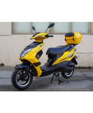 50cc Super 50 Gas Moped Scooter Yellow with Big Body, Automatic CVT, 12 inch Aluminum Wheel
